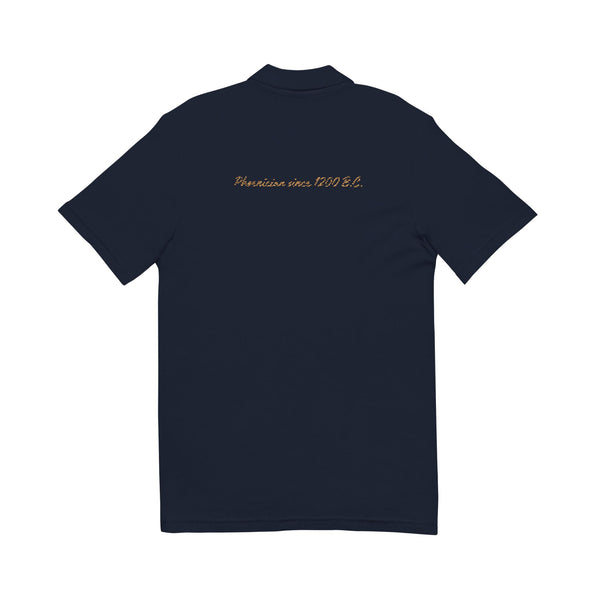 THE ORIGIN · Phoenician since 1200 B.C. · NEWE Polo Shirt (Embroidery) back